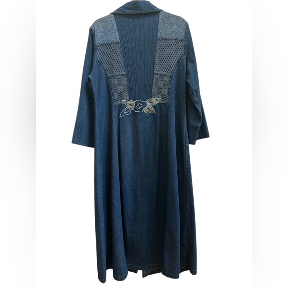 Vintage Styleworks Denim Maxi Duster Coat Embroidered Boho Western Size 10 - Picture 3 of 7